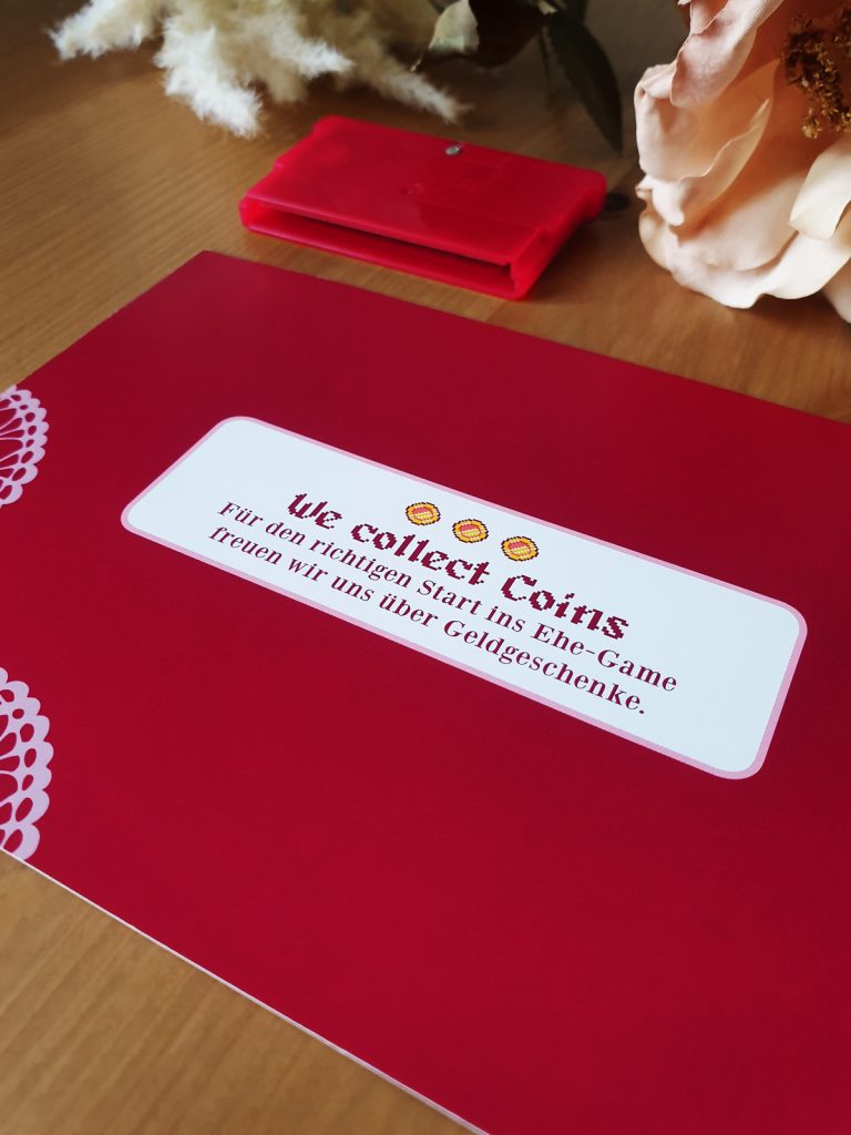 pink wedding invitation shows details for gifts