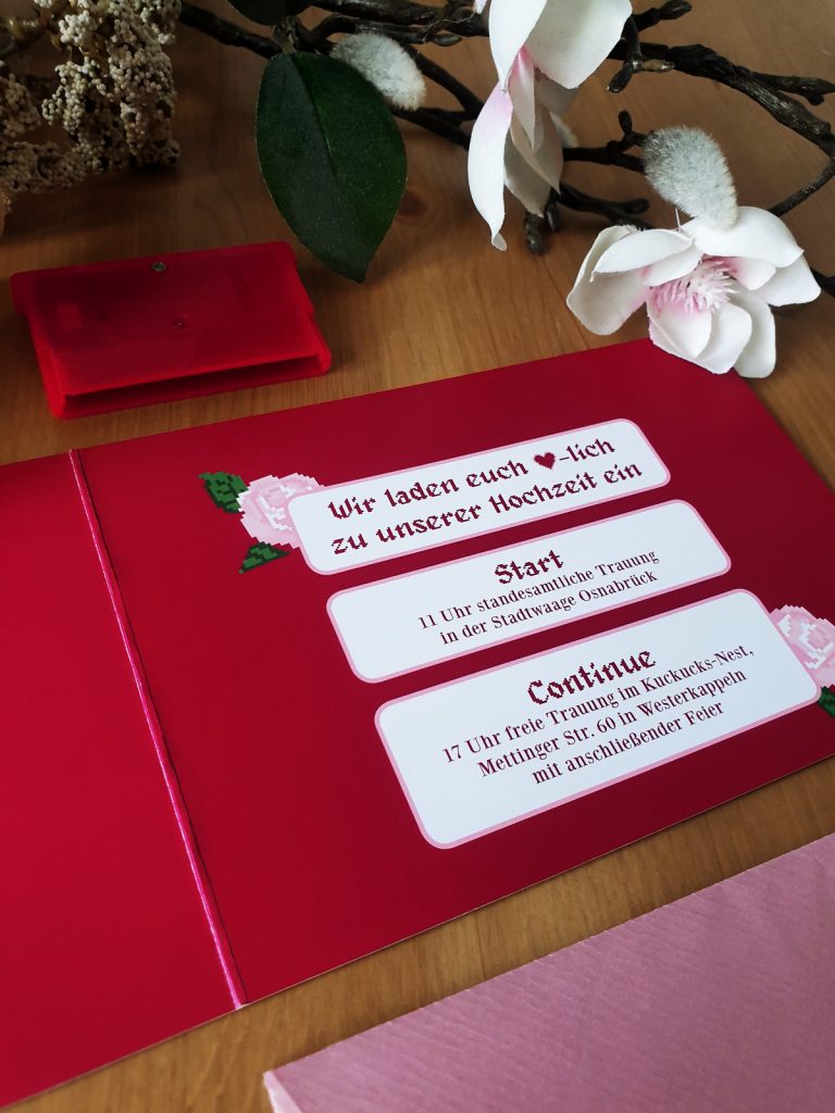 pink Wedding Invitation from the inside gives details about the details