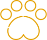 illustrated icon of a yellow paw with a heart as the paw