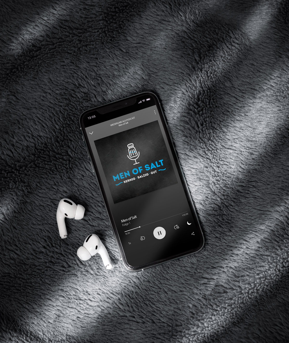 Podcast Men of Salt Title image on Spotify on a smartphone