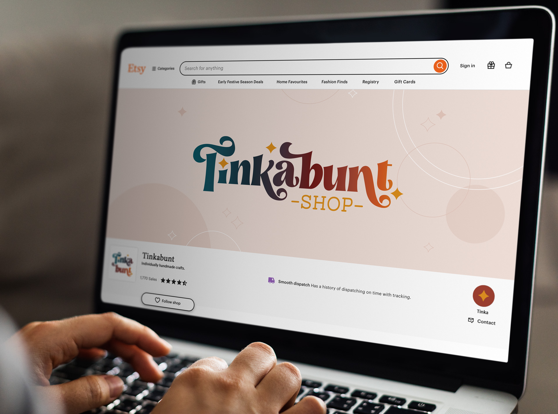 Tinkabunt Etsy-Shop Overview on a kaptop